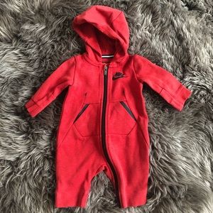 Red Nike tech fleece one piece romper 0-3 months